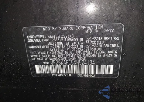 2022 Subaru Forester Limited from USA, damaged, VIN JF2SKAPC5NH524134